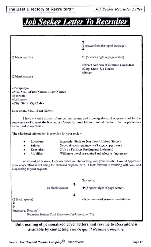 Letter To Recruiter Sample from www.bestrecruiters.com