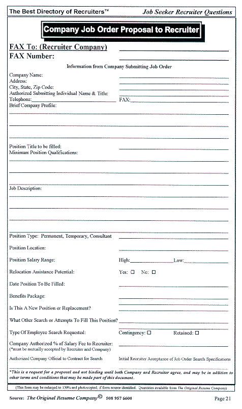 Recruiter Job Order Form